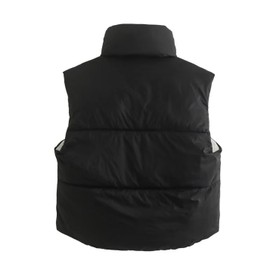 FindThy Women's Crop Puffer Vest Drawstring Full-Zip Reversible Puffy Vest Winter Waistcoat(0243-BlackWhite-L-LB)