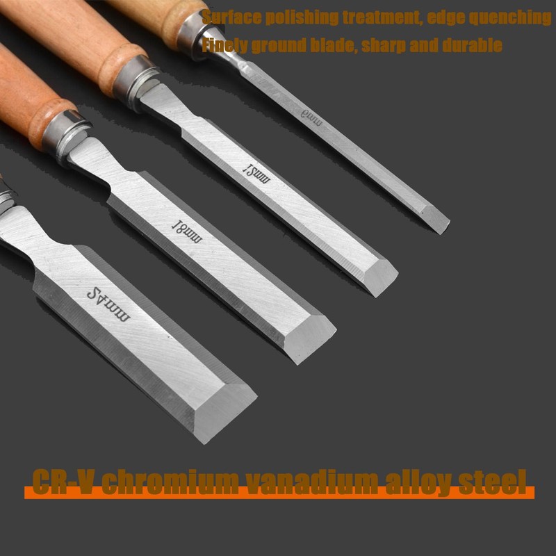 Shengsenfu 4 Pcs Wood Chisel Set, Carbon Steel, Bevel Edge,