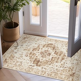 jinchan Area Rug 2x3 Washable Rug Indoor Entryway Vintage Retro Distressed Print Accent Floor Cover Lightweight Non Slip Carpet for Bathroom Kitchen Living Room Bedroom Brown Multi