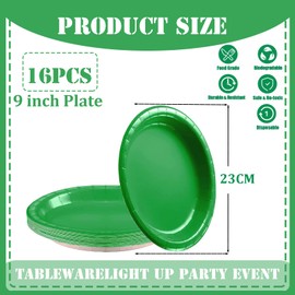 YAAVAAW 16Pcs Green Paper Plates Party Supplies,9" Round Dessert Plates Dinner Luncheon Plates Plates Tableware Creative DIY Paper Plates Solid Color Party Plates for Kids Adult Birthday,BBQ,Picnic
