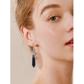 Silver Plated Crystal Earrings for Women Quartz Stone Healing Chakra Gemstone Earring Healing Crystal Earrings Green Agate Earrings for Women Girls Gift(Black) (Black Crystal Earrings)