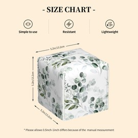 Tissue Box Cover Square, Watercolor Green Floral Eucalyptus Leaves Leather Tissue Box Cover Decorative Facial Paper Organizer Dispenser for Bathroom Kitchen Bedroom Vanity Countertop Night Stands