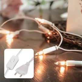 hellum 832051 20-Bulb Mini Fairy Lights, Indoor Power-Operated Transparent Warm Lights for Christmas, White Cable with Plug, for Christmas, 2.85 m