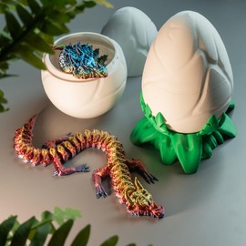 Rangus3D Cosmic Dragon Egg - 3D Printed Crystal Dragon Toy in Egg & Leaf Stand, Articulated Dragon Home Decoration, Flexible & Unique Gifts