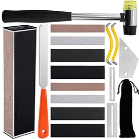 SOUJOY 17 Pieces Guitar Luthier Tool Set, Including Fret Rubber Hammer, Fret Crowning File, Fret Leveling Beam Sanding Leveler Beam, Fret Rocker, Fingerboard Guards, String Spreaders for Guitar Bass