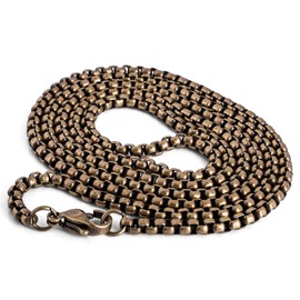 Akitsune Baca Necklace | 3 mm Wide | Chain Women Men Box Rolo Stainless Steel Carabiner Minimalist Men's Necklace, Stainless steel, brass