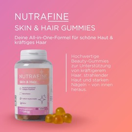 Nutrafine Skin & Hair Gummies – Haut und Haar Gummibärchen mit Biotin - Haarvitamine mit Klinisch Erwiesen Kollagen, Hyaluronsäure, Glutathion – 30 Portionen