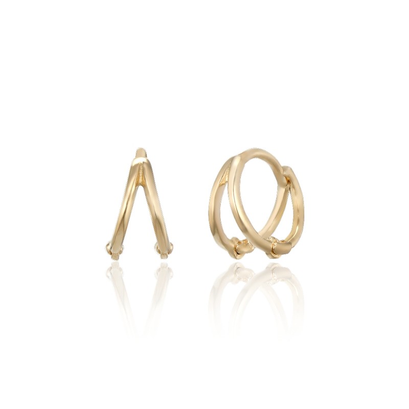 Leang 14K double line one-touch ring earrings pair M /