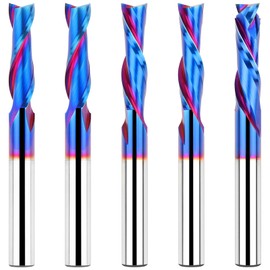 EANOSIC 5PCS Spiral Router Bits Up Down Compression Bit with 1/4" Shank 1" Cutting Length, Solid Carbide CNC Router Bit Set with NACO Coating for Wood Slot Mortise Cut Trimming