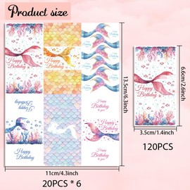 arricraft 120 Stück Schokoriegelverpackungen Mini Aufkleber Für Bonbonpapier Mit Dem Thema Happy Birthday Seetang Koralle Meerjungfrau Muster Selbstklebende Bonbonaufkleber Für Geburtstagspartys