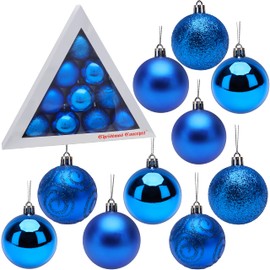 Christmas Concepts® Pack of 10-60mm (2.4") Christmas Tree Baubles - Shiny, Matte & Glitter Decorated Baubles (Royal Blue)