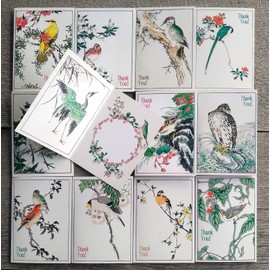 PIXILUV BEAUTIFUL FLOWERS AND BIRDS ~ 12 Thank You Cards with envelopes ~ Vintage Floral Postcards and Botannical Book Illustrations by Frederick Sander Notecrads Reprint (Japanese Birds)
