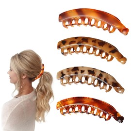 CATOR 4 Stück Groß Bananen Haarspange,Pferdeschwanz Haarklammer Vintage Bananen Clips Bananenspangen Griffkämme Damen Hochwertig Robust Haarschmuck für Frauen Mädchen