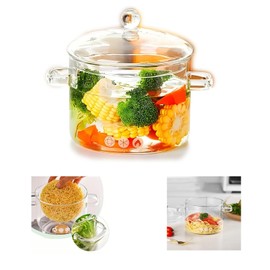 1.5L / 53 fl. oz. Clear Glass Pot with Lid Saucepan Heat Resistant Glass Stove and Pan with Lid Soup, Milk, Baby Food, Pasta (78oz/2300ml)