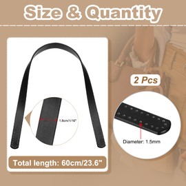 PATIKIL Leather Bag Handle Strap, 2 Pcs 23.6" L 1/16" W Replacement Leather Purse Straps Sew on Bag Handle for Purse Handbag Shoulder Making, Black