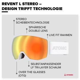 ATOMIC REVENT L STEREO Ski Goggles - White - Ski Goggles with Anti-Glare - High-Quality Mirrored Snowboard Goggles - Goggles with Live Fit Frame - Ski Goggles with Double Lens