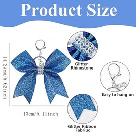 Shoyisenka 2 Pcs Bow Keychain, Cheerleading Keychain, Car Keys Chain, Backpack Keychain (Blue)