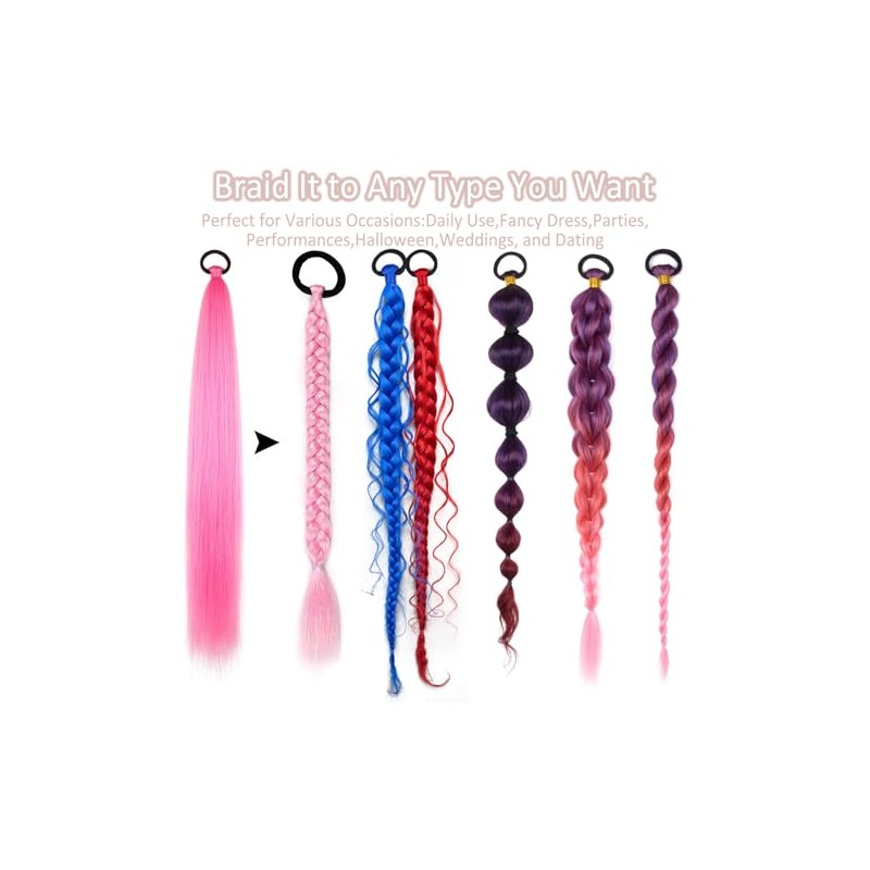 Paquete de 2 extensiones de coleta trenzada rosa con lazo
