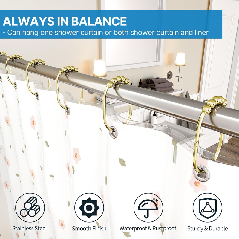 MENGJINGO 12PCS Wide Shower Curtain Hooks, Rust Proof Stainless Steel