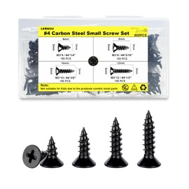#4 Wood Screws Assortment Kit, Self-Tapping Phillips Drive Small Screws, Black Screws, Flat Head Small Wood Screws Made of Carbon Steel, 4 Sizes(1/4'',5/16'',3/8'',1/2'') 600pcs