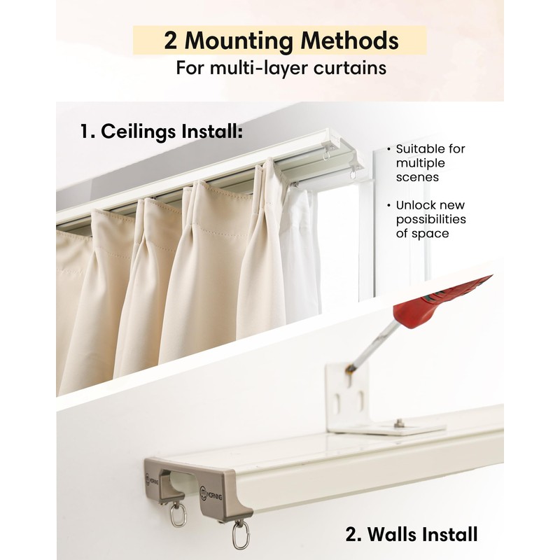 Ezcasch Ceiling Curtain Track Set - Dual Track Ceiling Mount