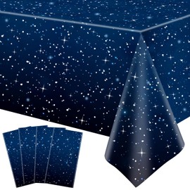 4 Pack Space Tablecloth Starry Night Tablecloth Decorations Set 54” x 108” Rectangle Plastic Tablecloth Space Theme Party Table Cover Outer Space Table Cover Galaxy Stars Birthday Party Supplies