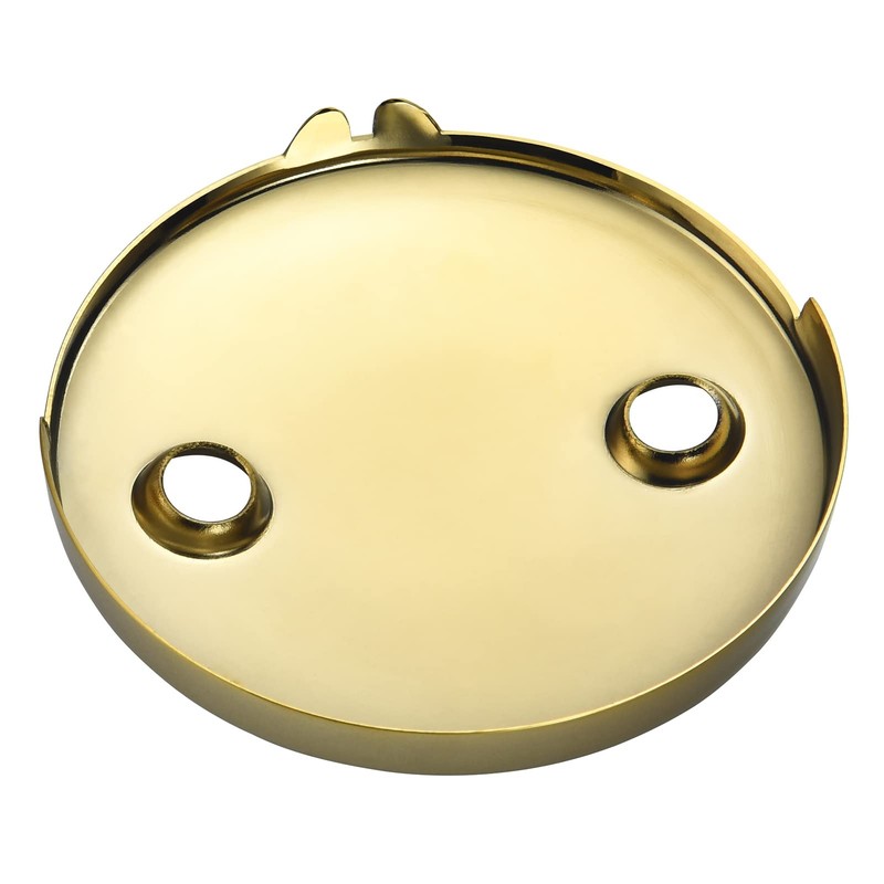 2 Hole Bathtub Overflow Plate, 3-3/16 Inches Diameter, Polished Brass