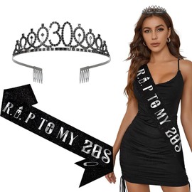 BAHABY 30th Birthday Decorations for Her RIP to My 20s Sash & Crown Set 30th Birthday Sash for Women
