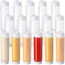 Roshtia 16 Pcs 16 oz Squeeze Bottle Condiment Squeeze Bottle Inverted Plastic Squeeze Bottle for Sauce Refillable Self Sealing Sauce Dispenser for Liquids Reusable Restaurants Kitchen(White)