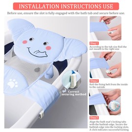 AIR&TREE Baby Bath Seat Support Net, Quick Drying, Adjustable, Comfortable, Non-Slip, Infant Bathtub Sling Shower Mesh for a Tub, with Safety Support Corners (Blue)