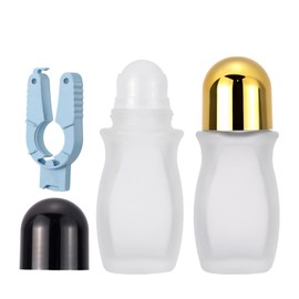 Kesell 2pack 50 ml/1.7 oz Roll On Bottles with Plastic Roller Ball Frosted Clear Glass Deodorant Container Set with Opener Glass Essential Oil Roller Bottles with Gold and Black Caps