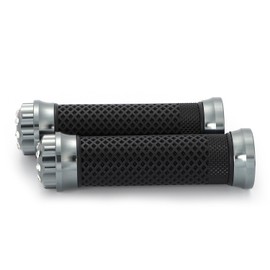 Bike Grip Bar End with Stone for 0.9 inch (22 mm) Rubber Aluminum Bike (Silver Gunmetal)
