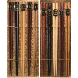 Nagao Natural Wood Hexagonal Chopsticks & Twisted Chopsticks 8.9 inches (22.5 cm), Set of 10 Pairs
