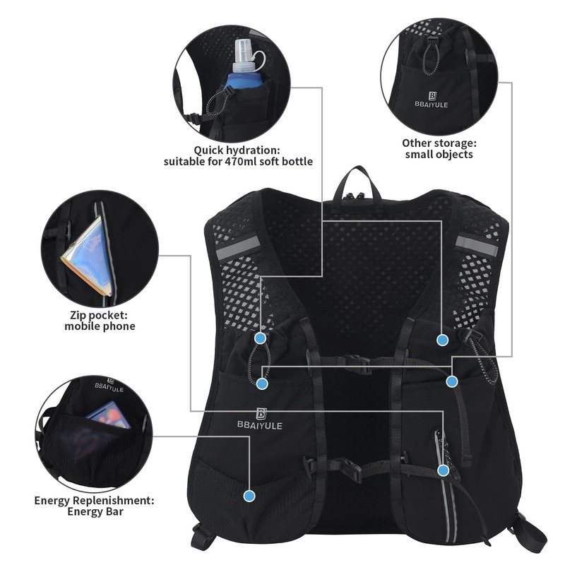 BBAIYULE® Running Vest Women Men Hydration Backpack Running Backpack Trail