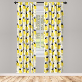 Ambesonne Exotic Window Curtains, Pineapples Tropic Accents Coastal Theme Beach Island Fruit Kitchen Graphic, Lightweight Decor 2-Panel Set with Rod Pocket, Pair of - 28" x 95", Yellow Black