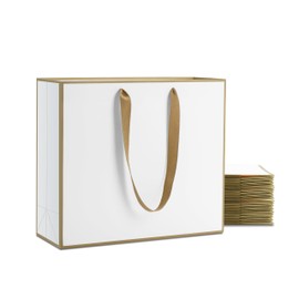 YACEYACE Large White and Gold Gift Bags with Handles, 20Pcs 12.5 x 4.5 x 11 inch White Gift Bags with Gold Frame,Shopping Bags,Party Bags,Wedding Bags