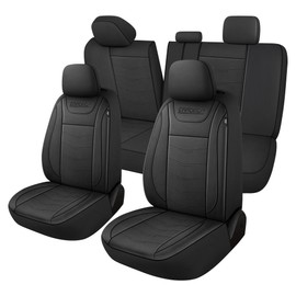 CAROMOP Premium PU Leather Car Seat Covers Full Set,Waterproof Split Bench Covers for Cars, Universal Car Interior Covers Seat Protectors for Sedans SUVs Pick-up Trucks(Black)