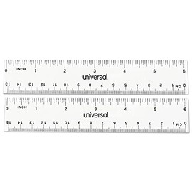 Universal UNV59025 6 in. Long Standard/Metric Plastic Ruler - Clear (2/Pack)