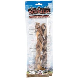 Loving Pets Pure Buffalo 9-Inch Braided Bully Stick Dog Treat, 2-Pack
