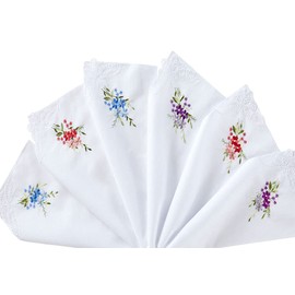 Women's 100% Cotton Handkerchief,Embroidery Hankies Pack of 6, White, One Size