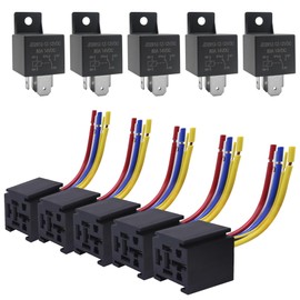 HISports JD2912 Car Relay with Cables, 12 V, 80 A, 5-Pin Car Vehicle Motor Relay, Switch, Power Moto SPDT Contactor Relay, Car Switch, Electric Fan, Horns Motor Relay (Pack of 5)