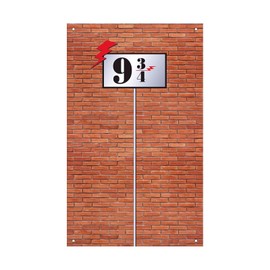 9 and 3/4 Cross Station Sign Brick Wall Background, Secret Passage for Wizard Party, Wizard Party Wall Decoration, Platform 9 3/4 Door Curtain, 110 * 180CM
