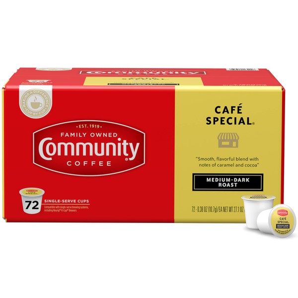 Community Coffee Café Special 72 Count Coffee Pods, Medium-Dark Roast, Compatible with Keurig 2.0 K-Cup Brewers, 72 Count (Pack of 1)