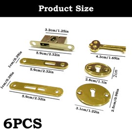 2 Sets Antique Cabinet Locks, Antique Drawer Lock, Golden Cabinet Lock Set, Retro Desk Drawer Spring Lock, Mortise Locks, for Drawer, Cupboard, Jewelry Boxes (Center Keyhole)