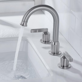 TRUSTMI Brushed Nickel Bathroom Faucet 2 Handle 8 Inch Widespread Bathroom Sink Faucet with Overflow Pop Up Drain Assembly, 3 Hole Brass Vanity Faucet