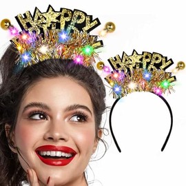 Metisee Light Up Birthday Headbands LED Happy Birthday Hairband Glittering Birthday Crown Headband Happy Birthday Party Hair Accessories for Women (gold, one size)