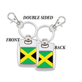 KAZMUGZ Square metal FLAG OF JAMAICA KEYRING. Silver Plated Jamaican Cross Flag gift Heavy quality metal gift keyring. Double sided keychain. Car hanging and bag charm