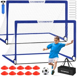 VAVOSPORT Kids Soccer Goals for Backyard Set - 2 of 6x4 ft Portable Soccer Goal Training Equipment, Practice Soccer Net with Soccer Ball, Cones, Soccer Set for Toddler Youth Sports Outdoor Games Play