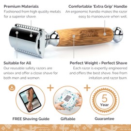 Jungle Culture® Bamboo Safety Razor for Men & Women • Premium Eco Friendly Razor • Fits Double Edge Razor Blades • Single Blade Reusable Razor • Plastic Free & Zero Waste Shaving • Light