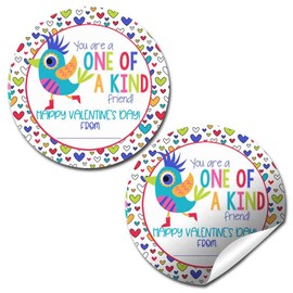 One of A Kind Cute Bird Themed Valentine Party Favor Sticker Labels for Kids, 40 2" Party Circle Stickers by AmandaCreation, Great for Classroom Valentines, Envelope Seals, Gifts & Treats